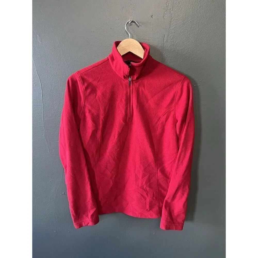 Lands End Womens Red Fleece 1/4 Zip Pullover Sweatshirt Mock Neck Size Small